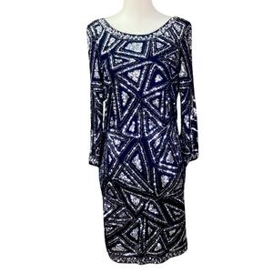 Beulah Blue and White Geometric Backless Dress